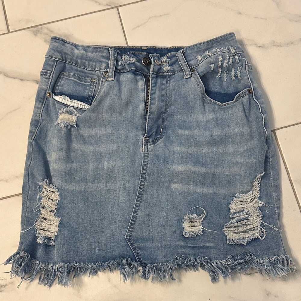 Distressed Denim Skirt